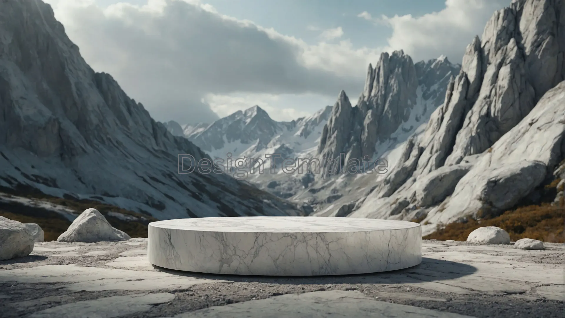 High-Resolution PNG of Circle Podium in White Marble Stone Theme